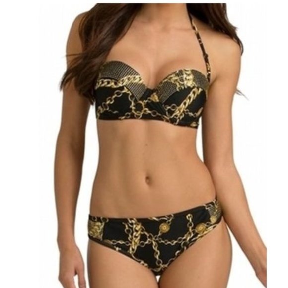 Kardashian Kollection Black Chain Print Bikini Top Women's Medium - Picture 4 of 12